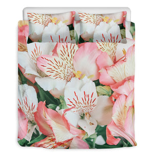 White And Pink Alstroemeria Print Duvet Cover Bedding Set