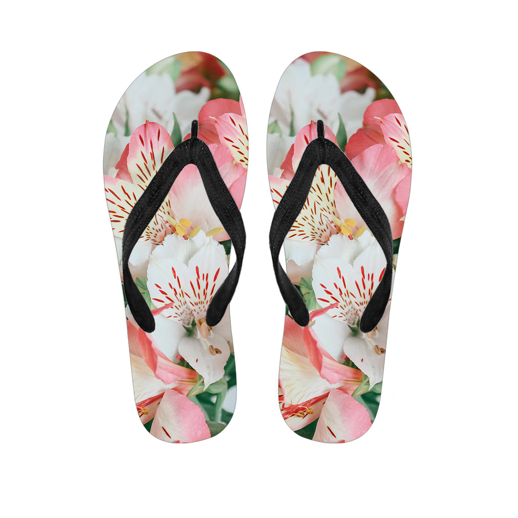 White And Pink Alstroemeria Print Flip Flops