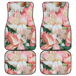 White And Pink Alstroemeria Print Front and Back Car Floor Mats