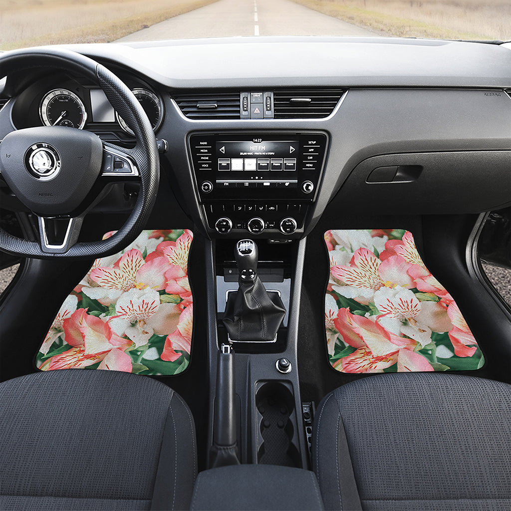 White And Pink Alstroemeria Print Front and Back Car Floor Mats