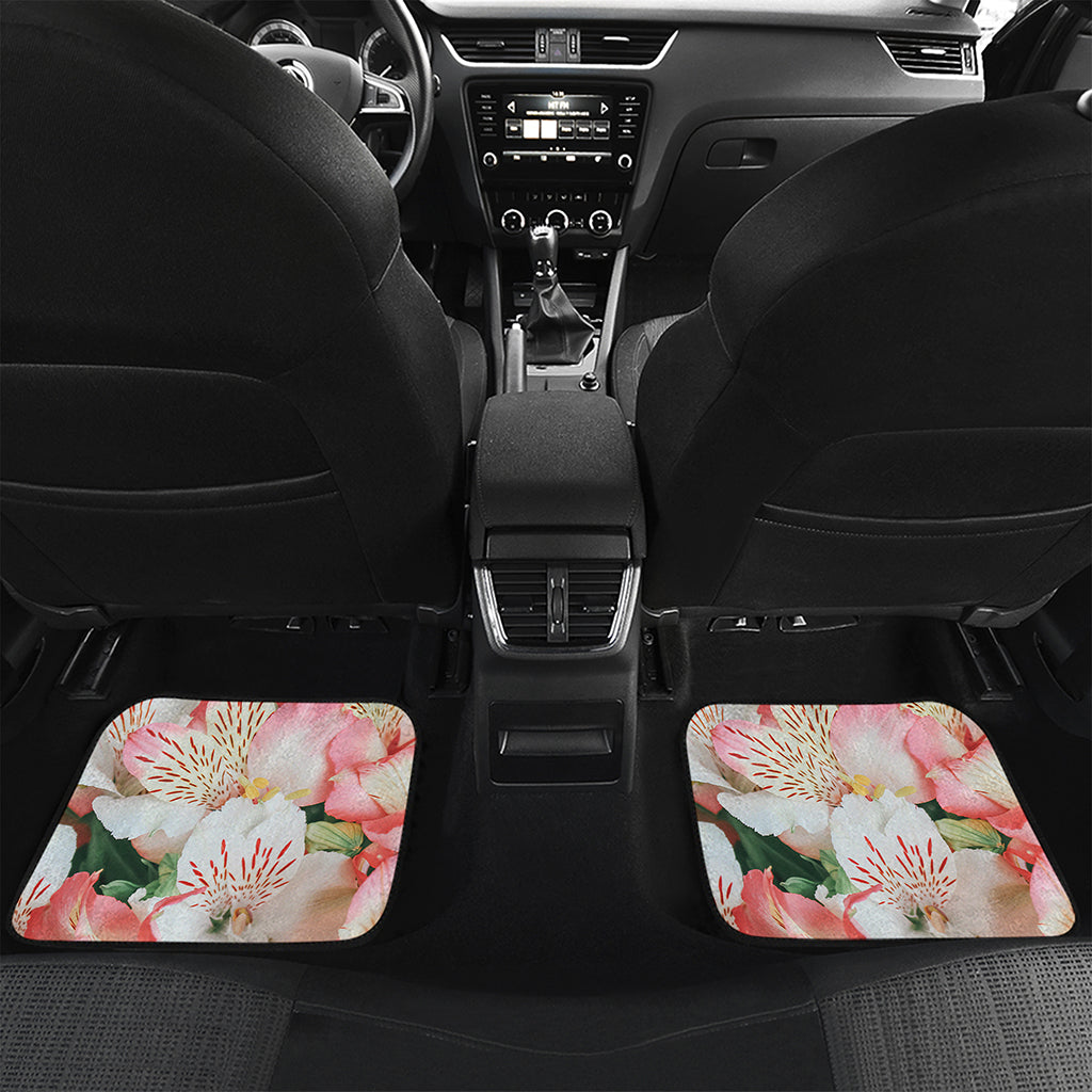 White And Pink Alstroemeria Print Front and Back Car Floor Mats