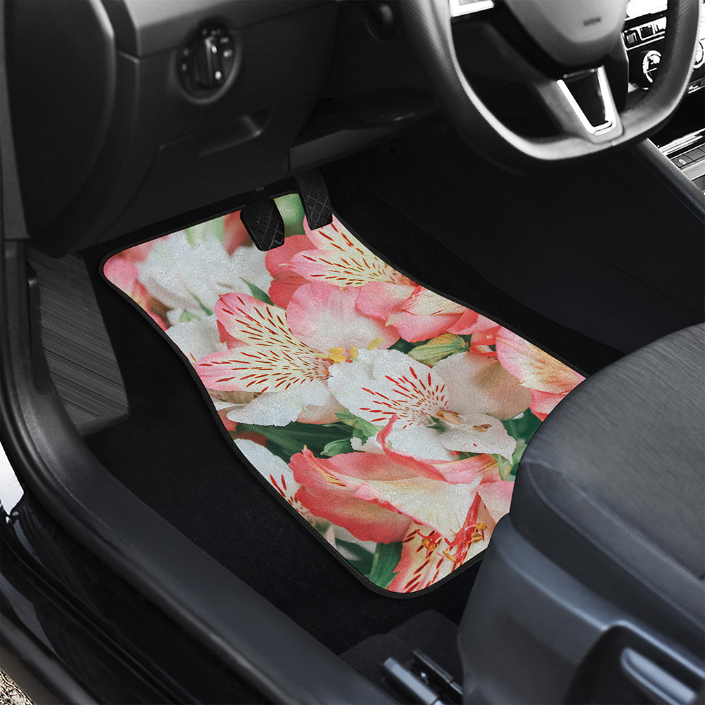 White And Pink Alstroemeria Print Front and Back Car Floor Mats