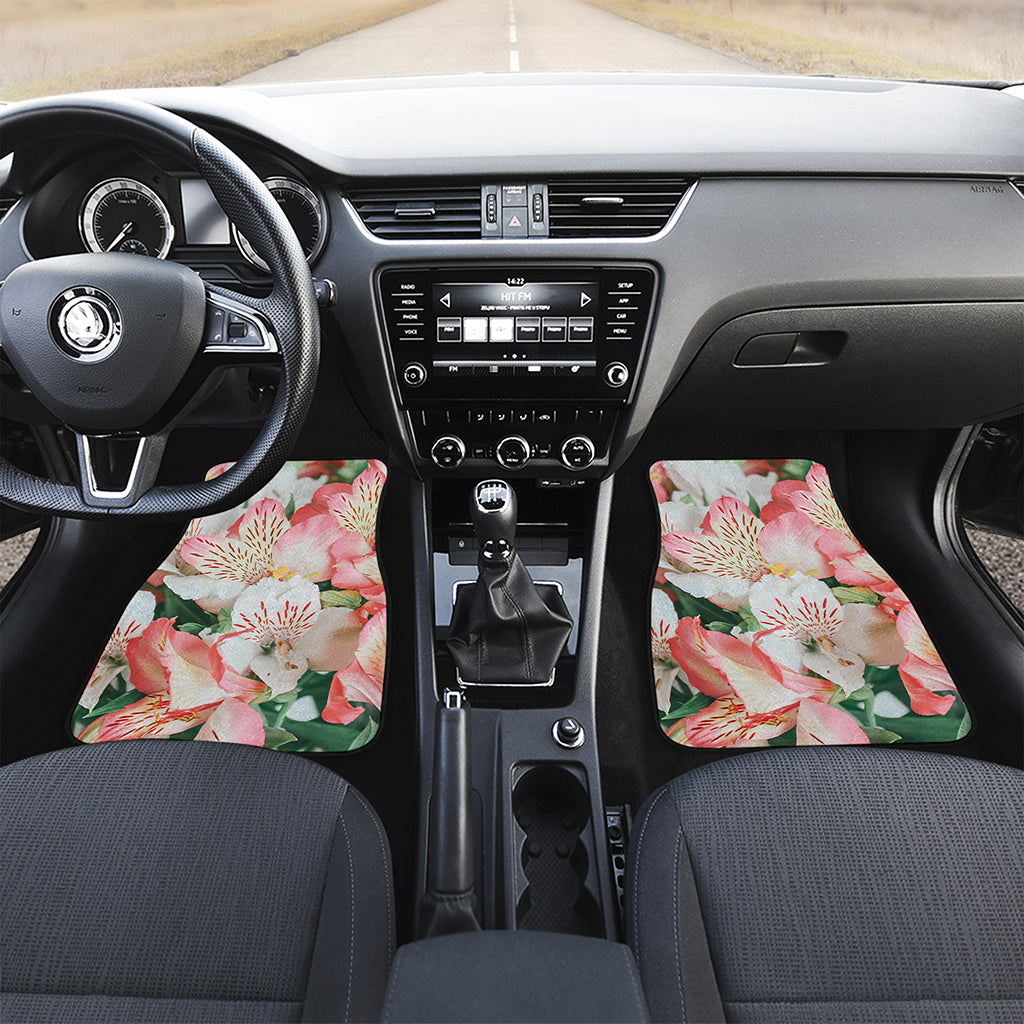 White And Pink Alstroemeria Print Front Car Floor Mats