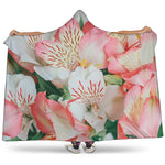 White And Pink Alstroemeria Print Hooded Blanket