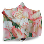 White And Pink Alstroemeria Print Hooded Blanket