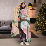 White And Pink Alstroemeria Print Hooded Blanket