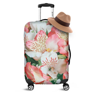 White And Pink Alstroemeria Print Luggage Cover