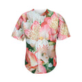 White And Pink Alstroemeria Print Men's Baseball Jersey