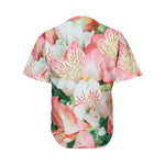 White And Pink Alstroemeria Print Men's Baseball Jersey