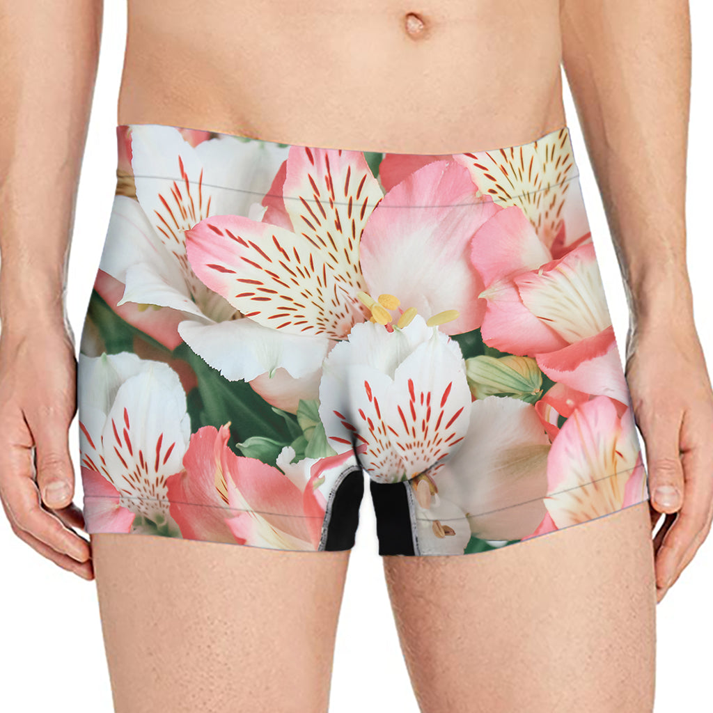 White And Pink Alstroemeria Print Men's Boxer Briefs