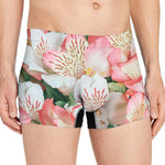 White And Pink Alstroemeria Print Men's Boxer Briefs