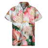 White And Pink Alstroemeria Print Men's Short Sleeve Shirt