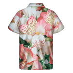 White And Pink Alstroemeria Print Men's Short Sleeve Shirt