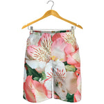 White And Pink Alstroemeria Print Men's Shorts