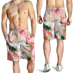 White And Pink Alstroemeria Print Men's Shorts