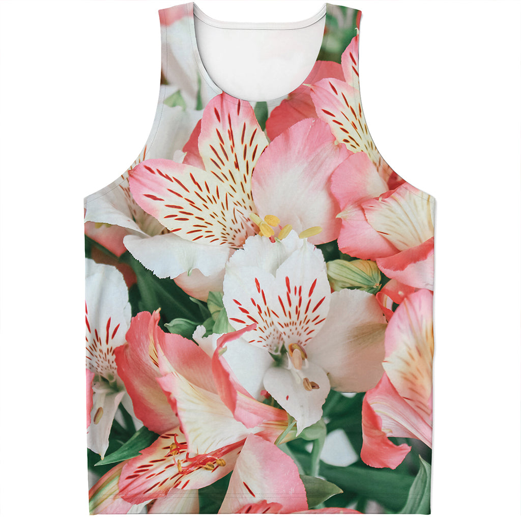 White And Pink Alstroemeria Print Men's Tank Top