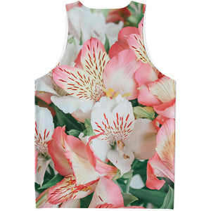 White And Pink Alstroemeria Print Men's Tank Top