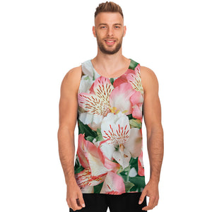 White And Pink Alstroemeria Print Men's Tank Top