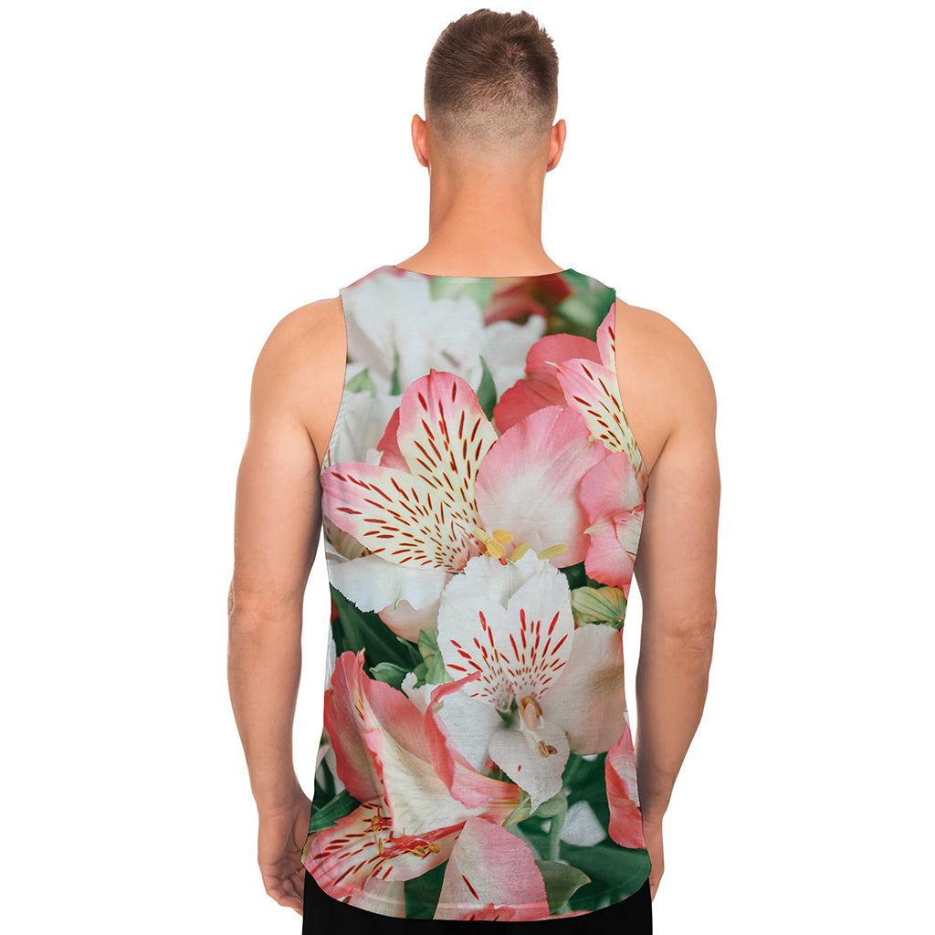 White And Pink Alstroemeria Print Men's Tank Top