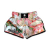 White And Pink Alstroemeria Print Muay Thai Boxing Shorts