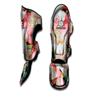 White And Pink Alstroemeria Print Muay Thai Shin Guard