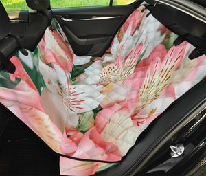 White And Pink Alstroemeria Print Pet Car Back Seat Cover