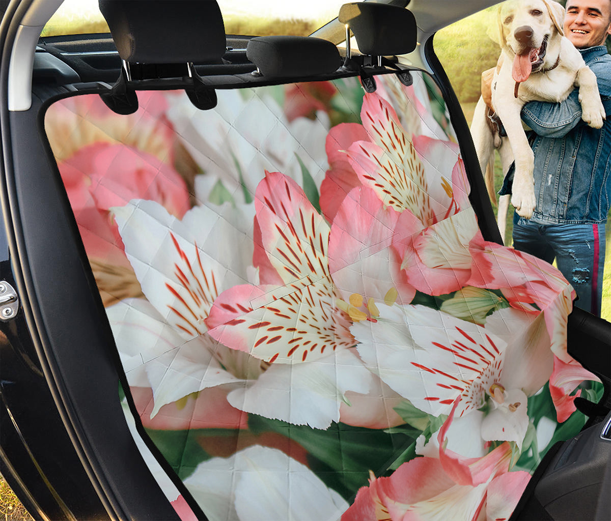 White And Pink Alstroemeria Print Pet Car Back Seat Cover