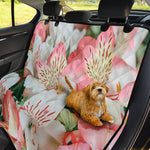 White And Pink Alstroemeria Print Pet Car Back Seat Cover