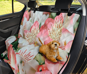 White And Pink Alstroemeria Print Pet Car Back Seat Cover