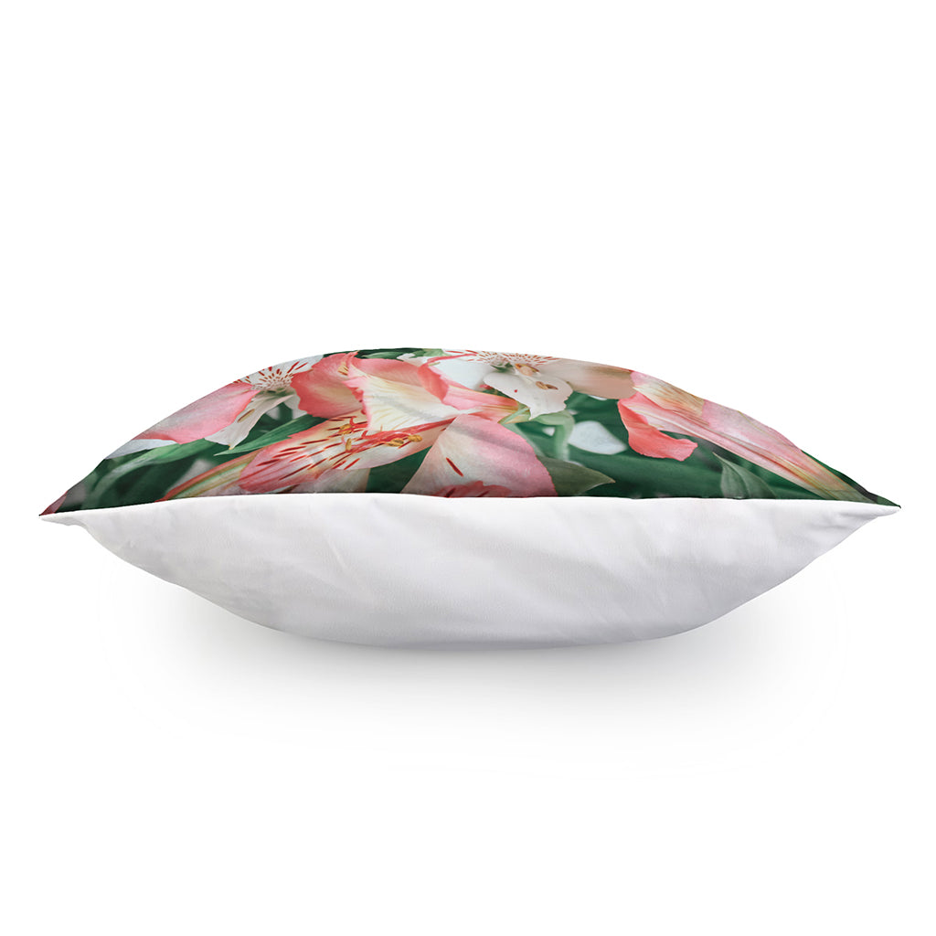 White And Pink Alstroemeria Print Pillow Cover