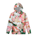 White And Pink Alstroemeria Print Pullover Hoodie