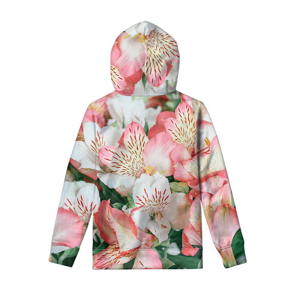 White And Pink Alstroemeria Print Pullover Hoodie