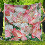 White And Pink Alstroemeria Print Quilt