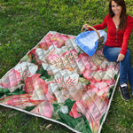 White And Pink Alstroemeria Print Quilt