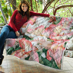 White And Pink Alstroemeria Print Quilt
