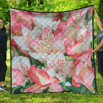 White And Pink Alstroemeria Print Quilt