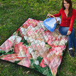 White And Pink Alstroemeria Print Quilt