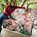 White And Pink Alstroemeria Print Quilt