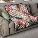 White And Pink Alstroemeria Print Quilt