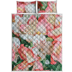 White And Pink Alstroemeria Print Quilt Bed Set