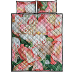 White And Pink Alstroemeria Print Quilt Bed Set