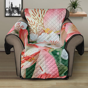 White And Pink Alstroemeria Print Recliner Protector