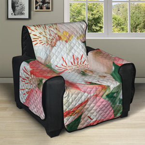 White And Pink Alstroemeria Print Recliner Protector