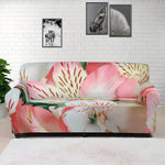 White And Pink Alstroemeria Print Sofa Cover