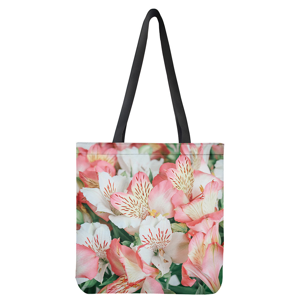 White And Pink Alstroemeria Print Tote Bag