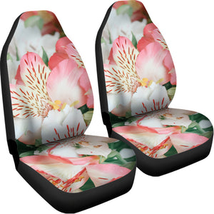 White And Pink Alstroemeria Print Universal Fit Car Seat Covers