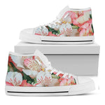 White And Pink Alstroemeria Print White High Top Shoes