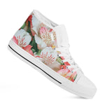 White And Pink Alstroemeria Print White High Top Shoes