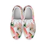 White And Pink Alstroemeria Print White Slip On Shoes