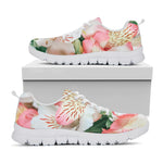 White And Pink Alstroemeria Print White Sneakers